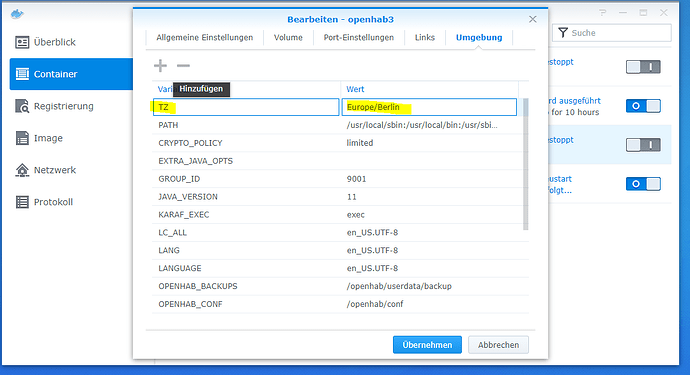 Docker_Umgebungsvariable Timezone