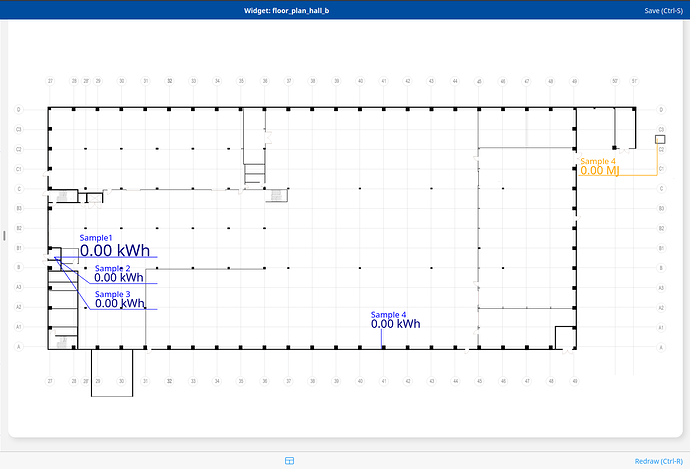 Sample floor plan with energy readings in one of connectorio projects