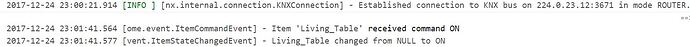 KNX Connection OK and Table on