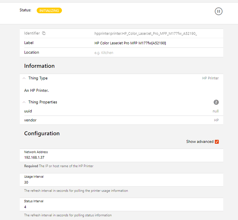 Unable to configure the HP printer binding Bindings openHAB Community