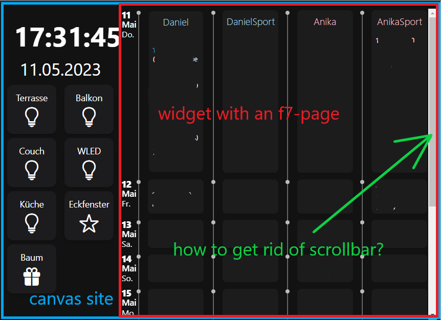 Hide scrollbar / make scrollbar more inconspicuous in widget with f7