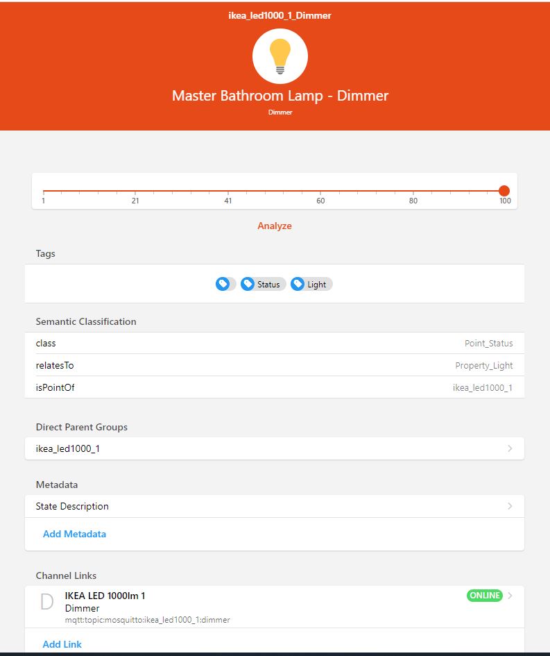 OH3 Opening a semantic card (i.e. Bathroom) executes dimmer commands