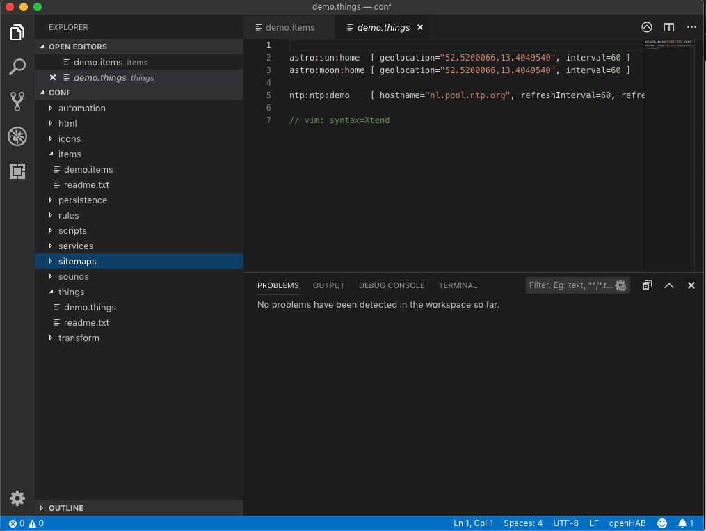 Items/Things Trees not visible in VS Code EXPLORER side bar with OH ...